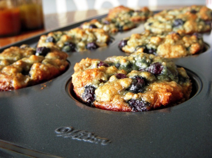 Gluten-Free Banana Blueberry Muffins in Pan